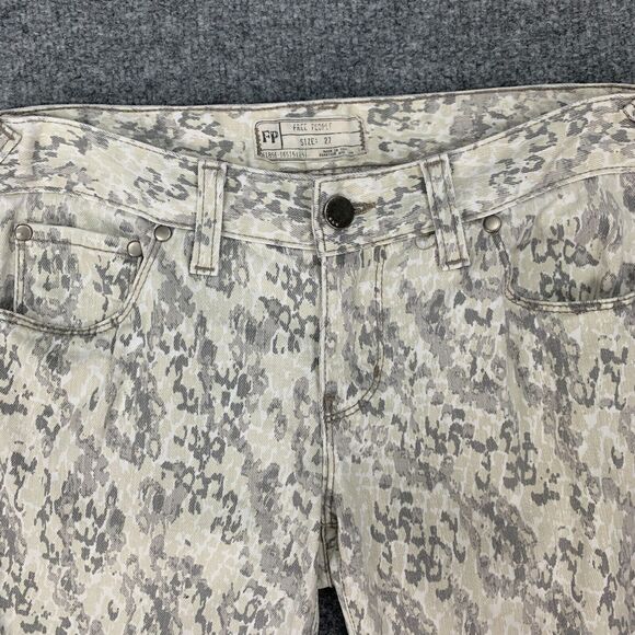Free People Animal Print Jeans Womens 27 Low Rise Skinny Stretch Ankle Zip Fly - Picture 3 of 12